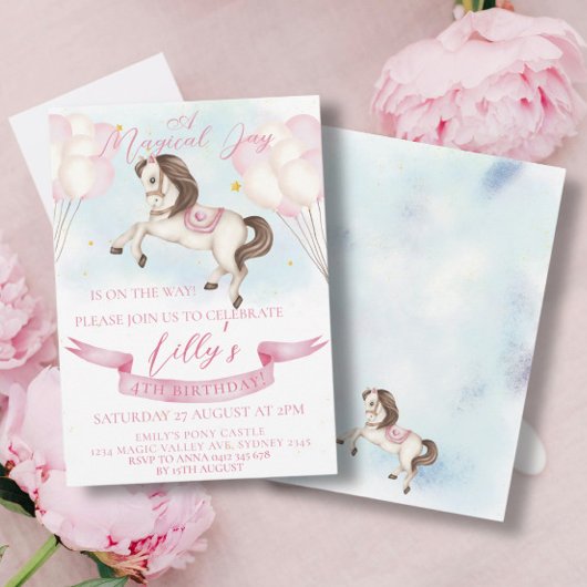sprookje Pony sterren roze ballonnen verjaardagsfe Kaart