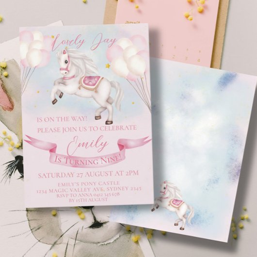 sprookje Pony sterren roze ballonnen verjaardagsfe Kaart