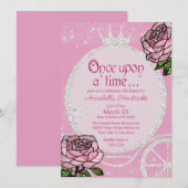 Sprookje Prinses Carriage & Roze Rozen Kaart (Voorkant / Achterkant)