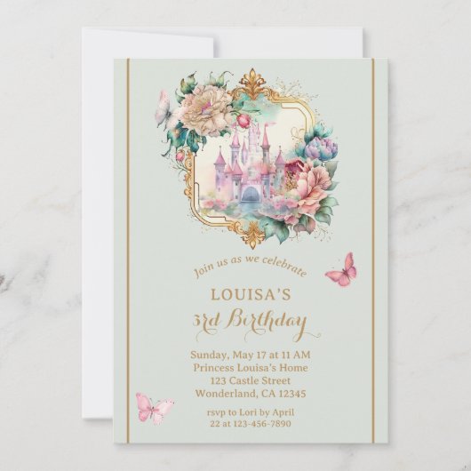 Sprookje Prinses Kasteel Lichtgroen Verjaardag Kaart (Voorkant)