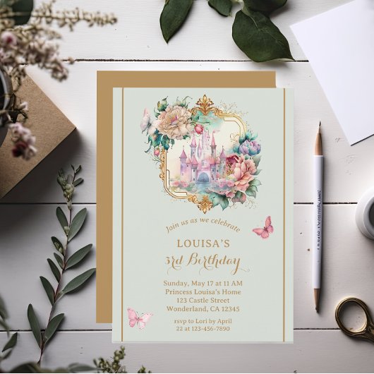 Sprookje Prinses Kasteel Lichtgroen Verjaardag Kaart