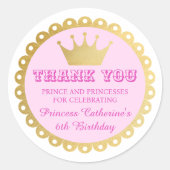 Sprookje Prinses Meisje Verjaardag Roze Dank u Ronde Sticker (Voorkant)