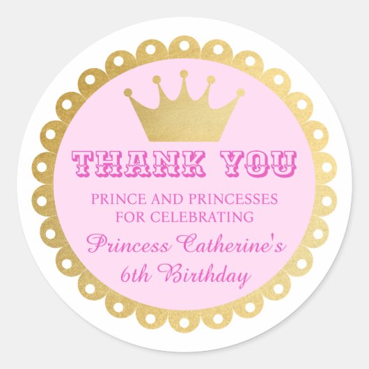 Sprookje Prinses Meisje Verjaardag Roze Dank u Ronde Sticker (Voorkant)