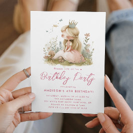 Sprookje Prinsessen Roze Verjaardagsfeest Kaart