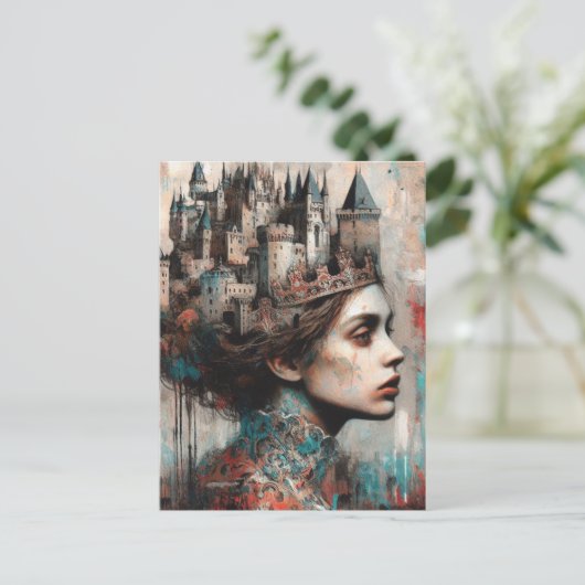 Sprookje Queen Castle op haar hoofd Briefkaart (Staand voorkant)