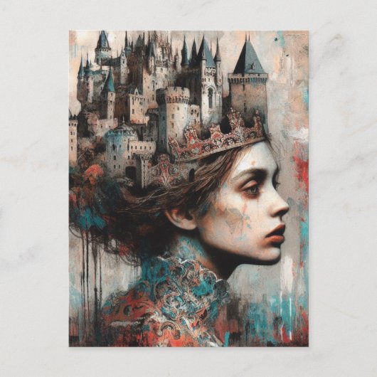 Sprookje Queen Castle op haar hoofd Briefkaart (Voorkant)