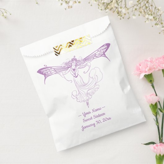 Sprookje Queen Mab, Sweet Sixteen in Paars Bedankzakje (Gezegeld)