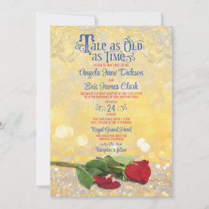 Sprookje Rood Rose Blauw Goud Bruiloft Kaart