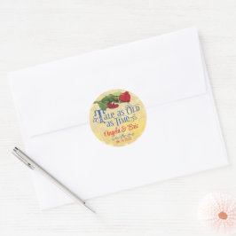 Sprookje Rood Rose Blauw Goud Bruiloft Ronde Sticker