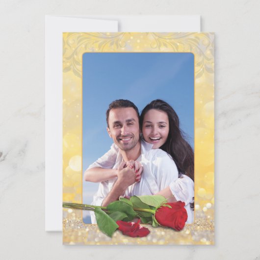 Sprookje Rood Rose Gouden Ballroom Bruiloft Save The Date (Achterkant)