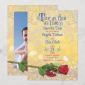 Sprookje Rood Rose Gouden Ballroom Bruiloft Save The Date (Voorkant / Achterkant)