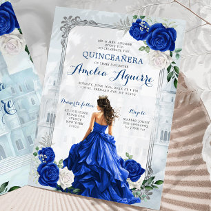 Sprookje Royal Blue Castle Elegant Quinceañera Kaart
