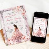 Sprookje Royal Castle Blush Roze Quinceañera Kaart