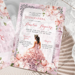 Sprookje Royal Castle Blush Roze Quinceañera Kaart