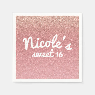 Sprookje Roze Glitter Sweet 16 Verjaardagsfeest Servetten