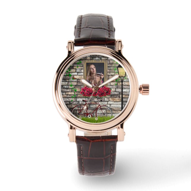  sprookje Rozen Meisjes Foto Lijst Horloge (Voorkant)