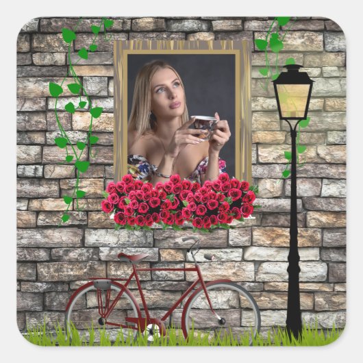  sprookje Rozen Meisjes Foto Lijst Vierkante Sticker (Voorkant)