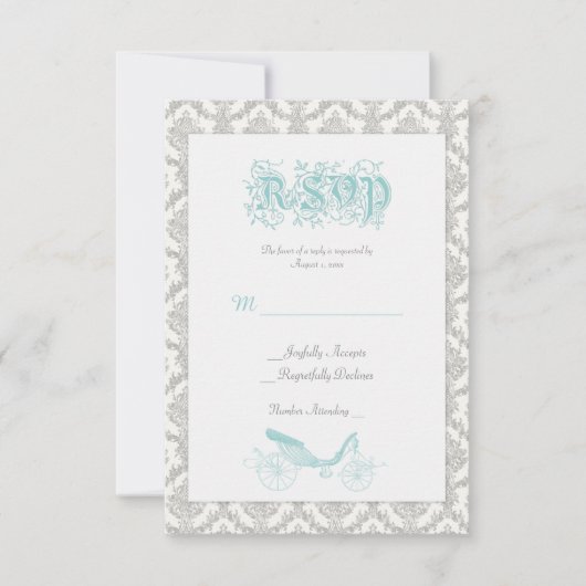 Sprookje RSVP Kaart Damask Turquoise (Voorkant)
