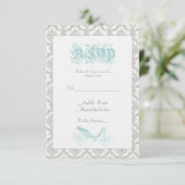 Sprookje RSVP Kaart Damask Turquoise (Staand voorkant)