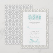 Sprookje RSVP Kaart Damask Turquoise (Voorkant / Achterkant)