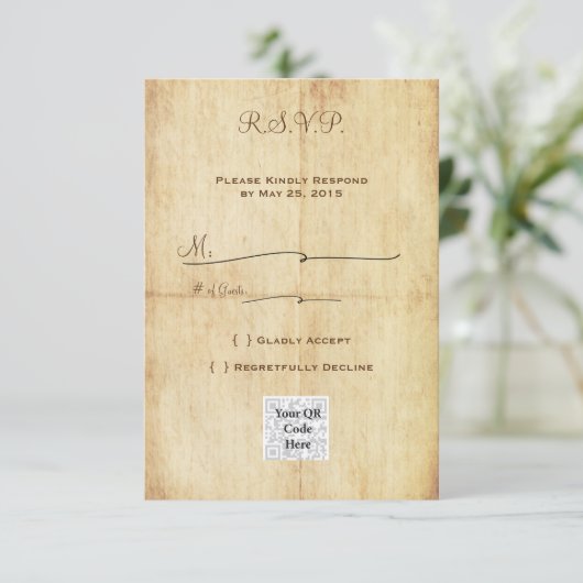 Sprookje RSVP Portret MET QR code - Bruine Tekst Kaart (Staand voorkant)