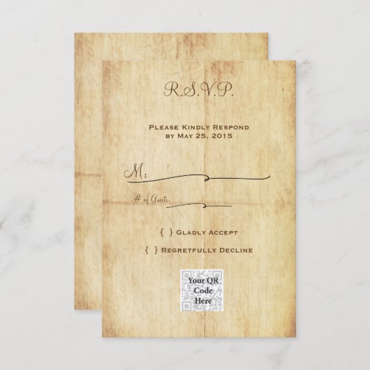 Sprookje RSVP Portret MET QR code - Bruine Tekst Kaart (Voorkant / Achterkant)