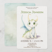 Sprookje Schattig Wit Dragon Baby shower Kaart (Voorkant / Achterkant)