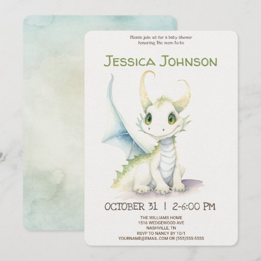 Sprookje Schattig Wit Dragon Baby shower Kaart (Voorkant / Achterkant)