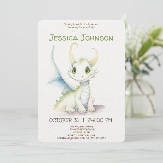 Sprookje Schattig Wit Dragon Baby shower Kaart (Staand voorkant)