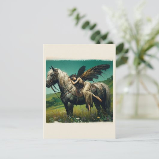 Sprookje slaapt op een paard briefkaart (Staand voorkant)