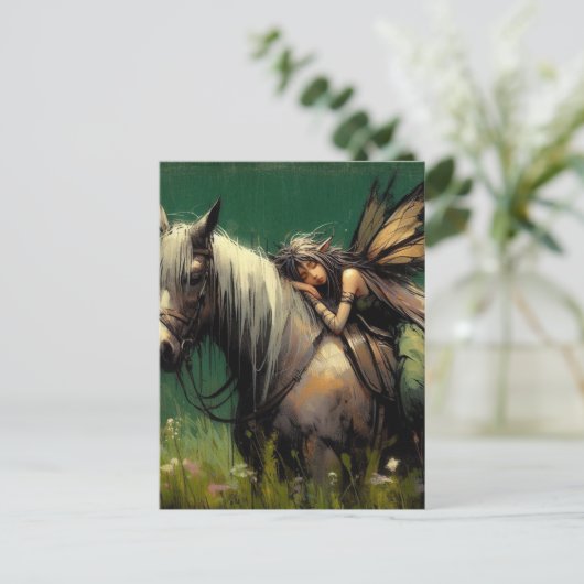 Sprookje slaapt op een paard briefkaart (Staand voorkant)