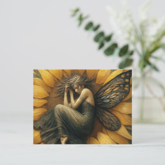 Sprookje Slapen in een Zonnebloem Briefkaart (Staand voorkant)