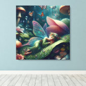 Sprookje Slapen op een paddenstoel | Blanco Canvas Afdruk (Insitu (Houten vloer))