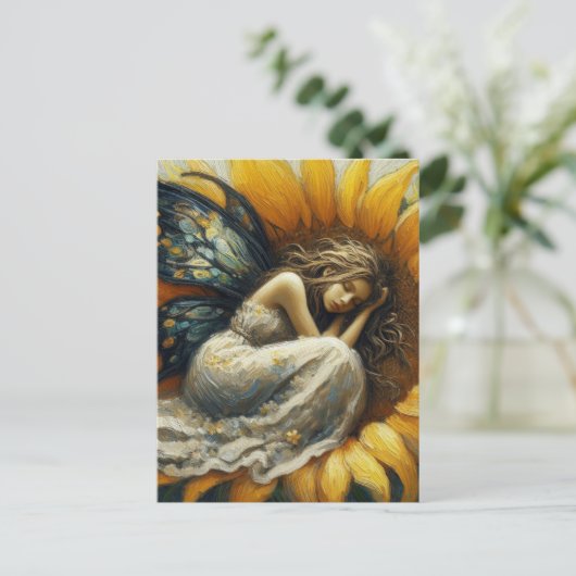 Sprookje Slapen op een Zonnebloem Briefkaart (Staand voorkant)