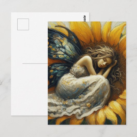 Sprookje Slapen op een Zonnebloem Briefkaart (Voorkant / Achterkant)