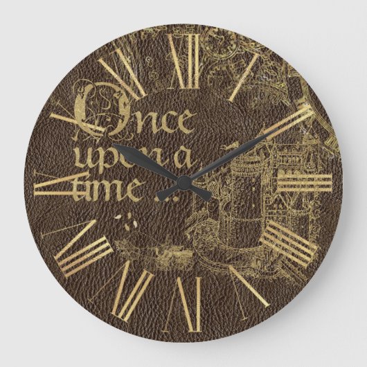 sprookje thema gouden kasteel op leder grote klok (Voorkant)