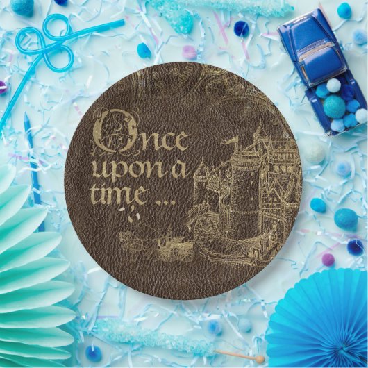sprookje thema gouden kasteel op leder papieren bordje (Feest)
