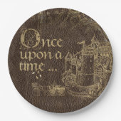 sprookje thema gouden kasteel op leder papieren bordje (Voorkant)