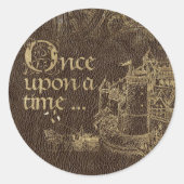 sprookje thema gouden kasteel op leder ronde sticker (Voorkant)