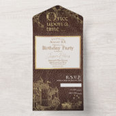 Sprookje thema gouden kasteel op  leer all in one uitnodiging (Binnen)