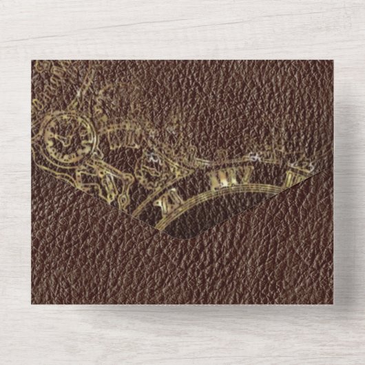 Sprookje thema gouden kasteel op leer all in one uitnodiging (Achterkant)