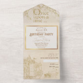 Sprookje Thema Kasteel Carriage Gold All In One Uitnodiging (Binnen)