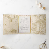 Sprookje Thema Kasteel Carriage Gold Glitter Drieluik Uitnodiging (Binnen)