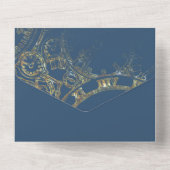 Sprookje Thema Kasteel Carriage Gold & Navy Blue All In One Uitnodiging (Achterkant)