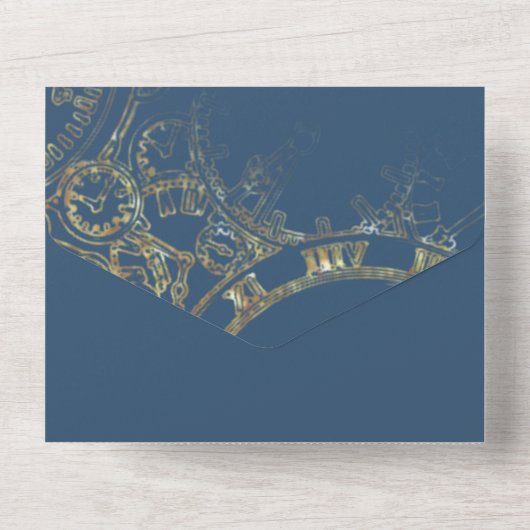 Sprookje Thema Kasteel Carriage Gold & Navy Blue All In One Uitnodiging (Achterkant)