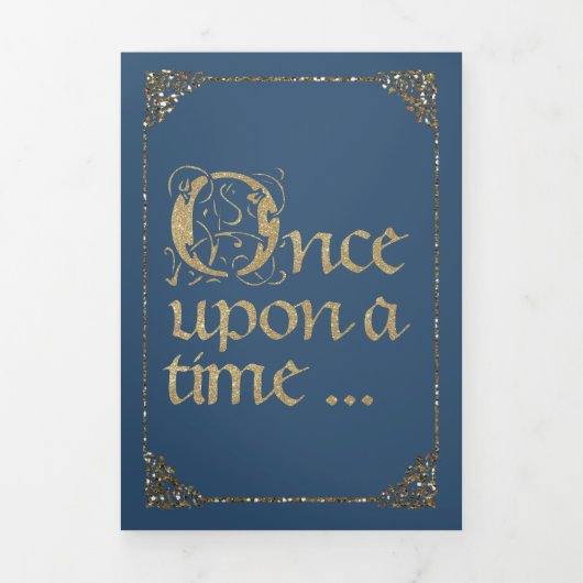 Sprookje Thema Kasteel Carriage Gold & Navy Blue Drieluik Uitnodiging (Cover)