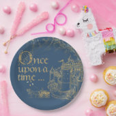 Sprookje Thema Kasteel Carriage Gold op Navy Blue Papieren Bordje (Feest)