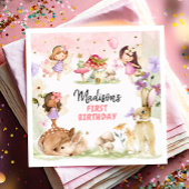 Sprookje Verjaardag 1e betoverde Bos Meisje Bloeme Servet