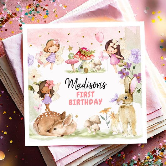 Sprookje Verjaardag 1e betoverde Bos Meisje Bloeme Servet