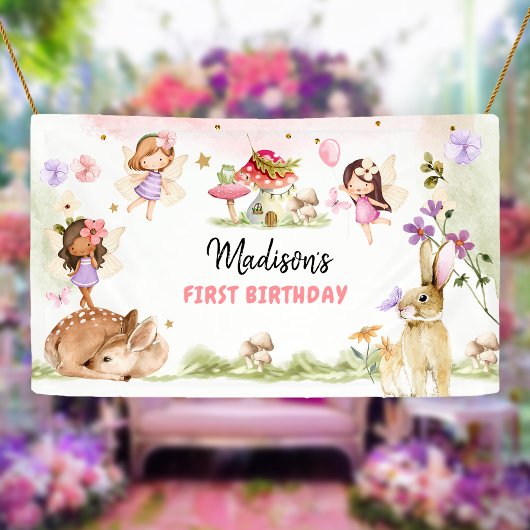 Sprookje Verjaardag 1e betoverde Bos Meisje Bloeme Spandoek